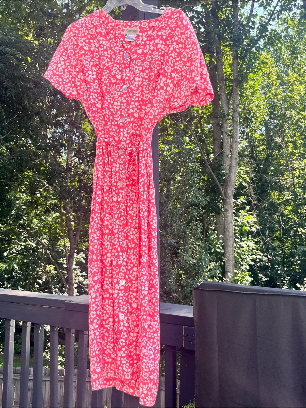 Vintage Jennifer James Pink Floral Rayon Midi Dress 14